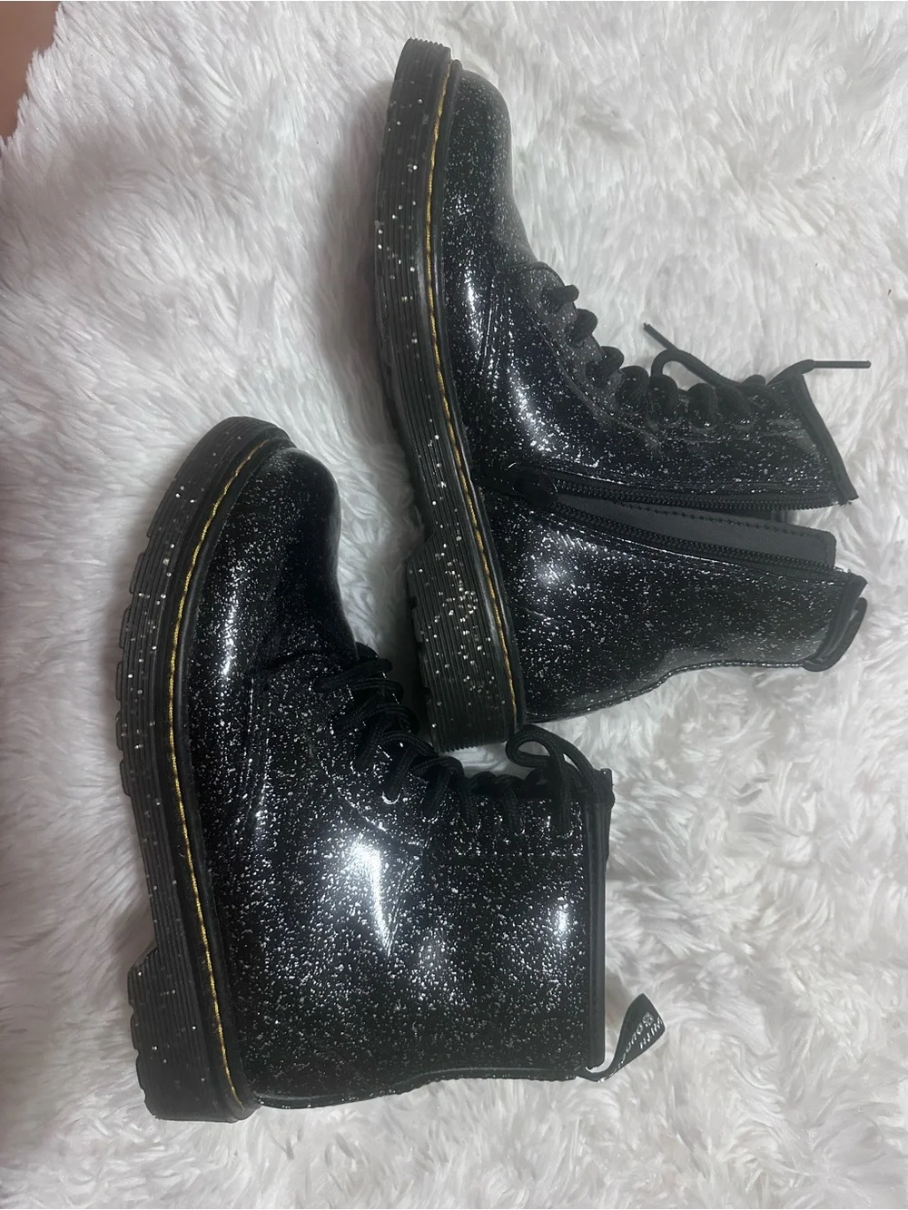 Used Little Girls Dr. Martens Black Glitter Lace-Up Boots size 3